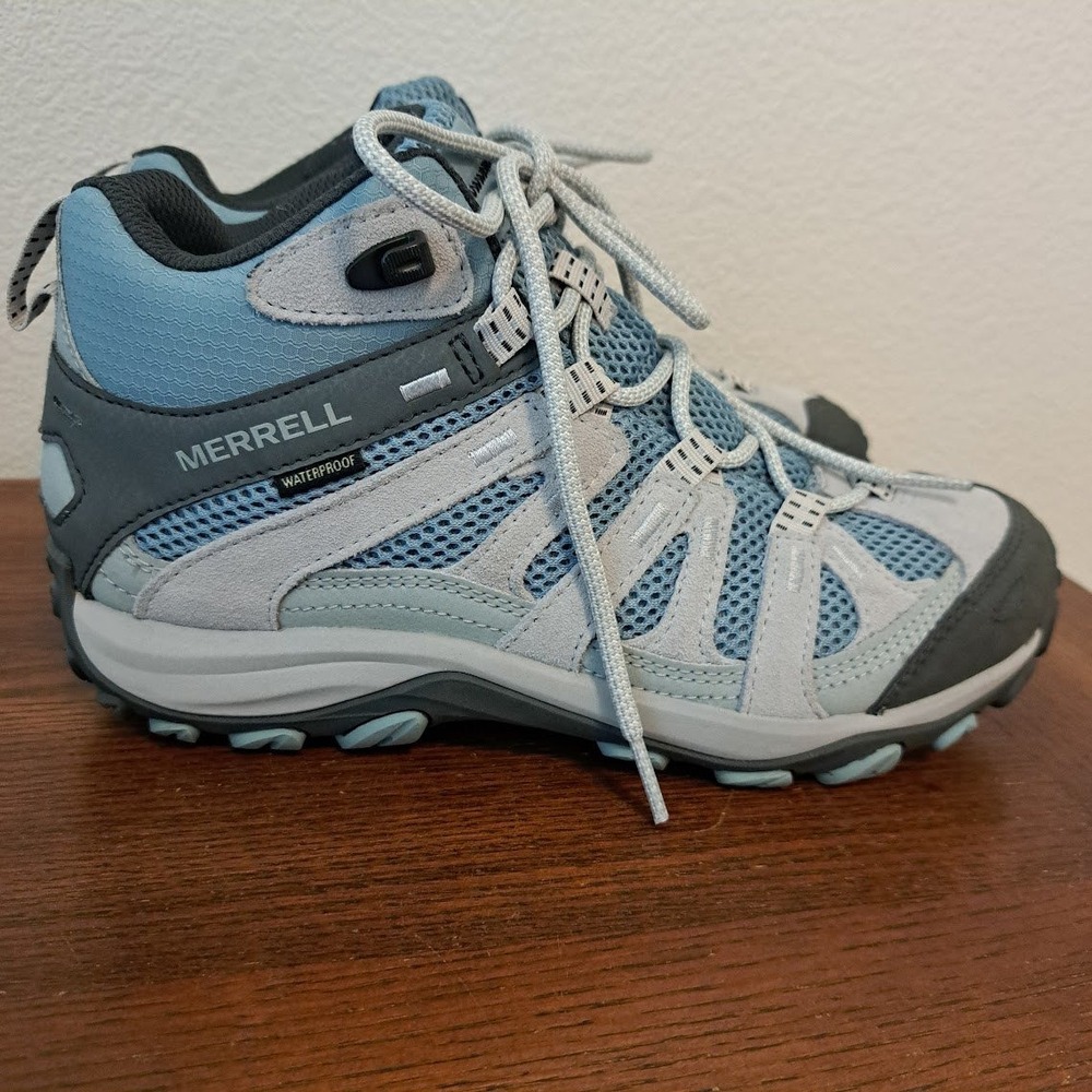 Merrell Alverstone Mid Waterproof Hiking Boots Blue Grey Suede Womens 8 J037054